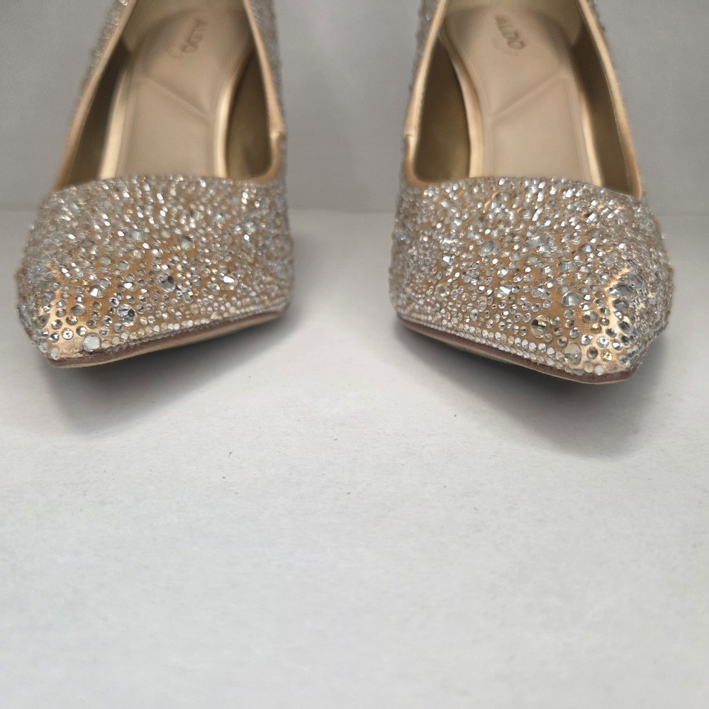 ALDO Stessy2 Crystal Embellished Pointed Toe Stiletto Pumps Champagne Nude Heels - Picture 12 of 13